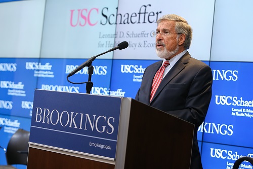 Leonard D. Schaeffer, a trustee at both Brookings and the University of Southern California, introduced Senator Wyden at the event.