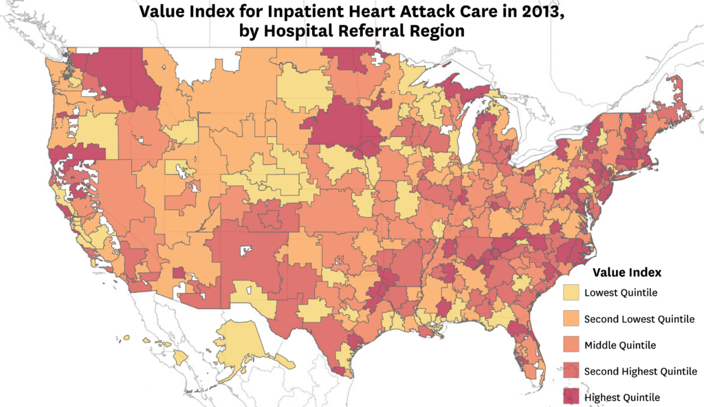 Value index for inpatient heart attack care in 2013 by hospital referral region